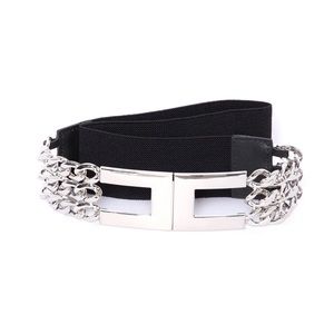 Chic Buckle Chain Trim Elastic Stretch Belt